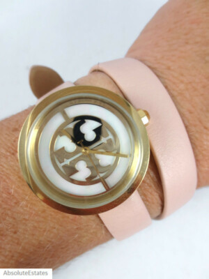 NEW Tory Burch Gold Small Reva Nude Leather Double Wrap  display picture 2