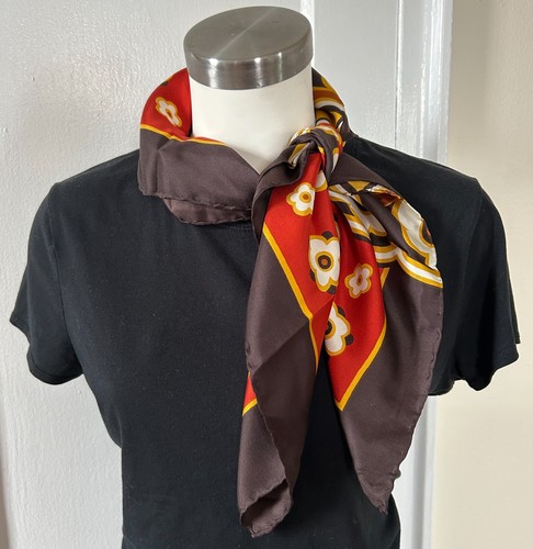 Vintage ECHO Scarfs Primitive Collection Mod Floral 70s Silk Satin Scarf Flowers - Picture 2 of 7