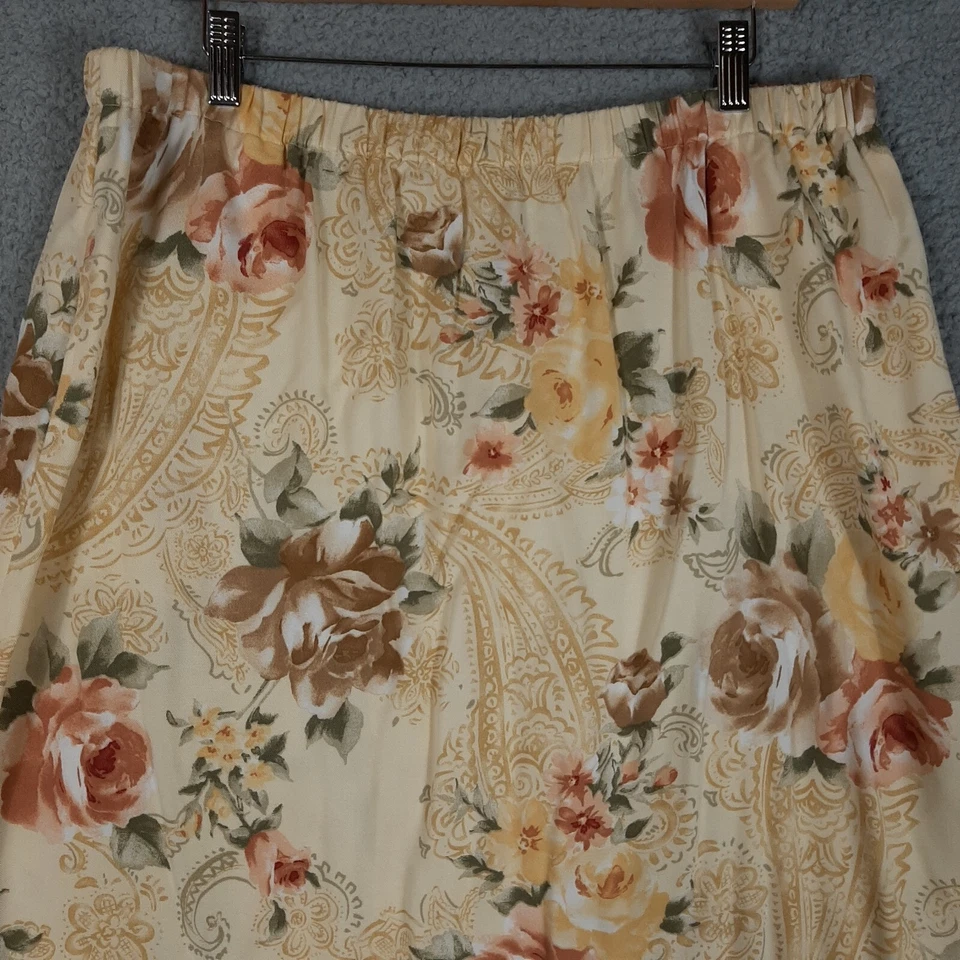 Falda Orvis Para Mujer Grande Amarilla Floral Cachemira 100% Tencel Midi Cintura Elástica Foto 3 de 4