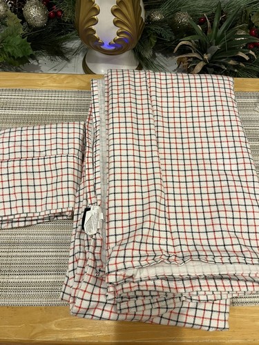 1 Garnet Hill DOUBLE FLAT Sheet Multicolor Plaid NEW Made in Portugal - Picture 2 of 8
