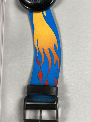 VTG Pop Swatch 542  Watch HOT STUFF  New Old Stock Flames Leather Band - Afbeelding 3 van 13