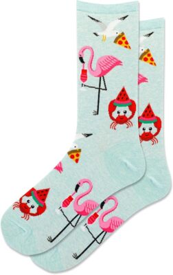 Hot Sox Flamingo Seagull & Crab Crew Socks 1 Pair, Mint, Womens 9-11 Shoe