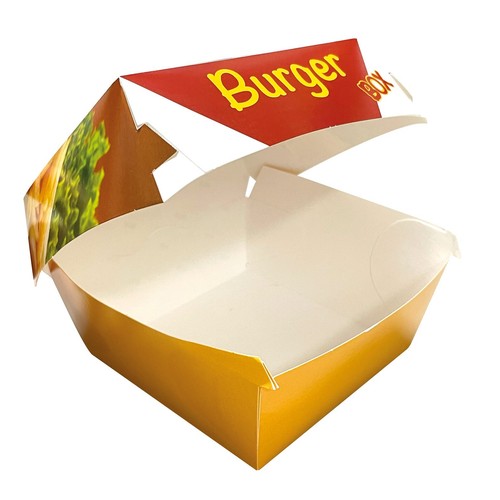 Takeaway Burger Box Recyclable Containers Kraft Card Food Boxes With Hinged Lid - Picture 13 of 16