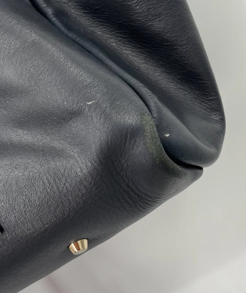 Lanvin DAMAGED Navy Smooth Leather Braided-Fringe Tote Bag w/ Clutch - Image 3 of 4