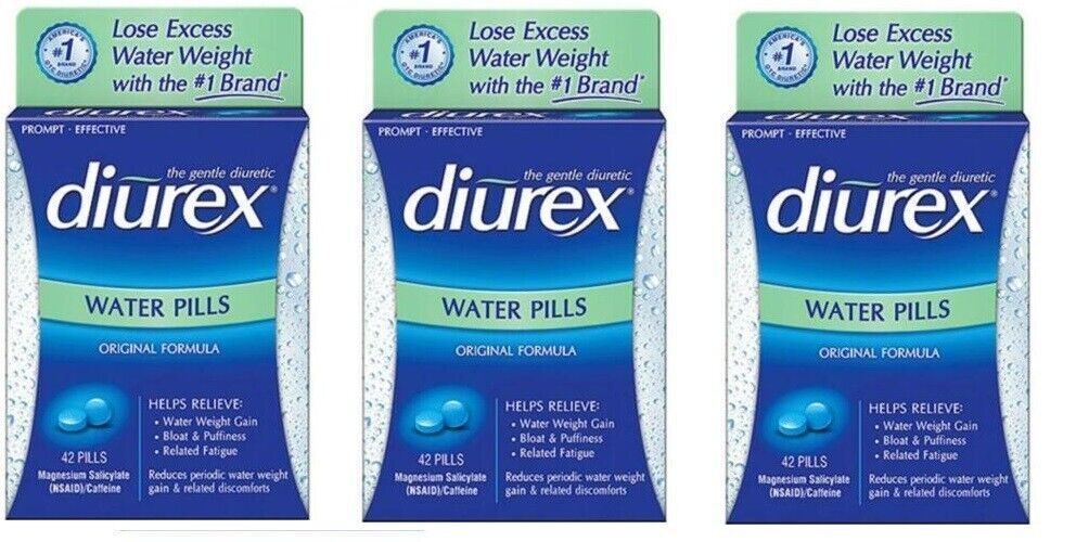Píldoras de agua con cafeína Diurex - 42 tabletas cada una *Paquete de tres*