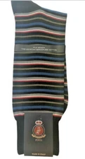 Punto Mens Dress Socks Black Blue Gray Striped Made Italy Egyptian Cotton 10-13