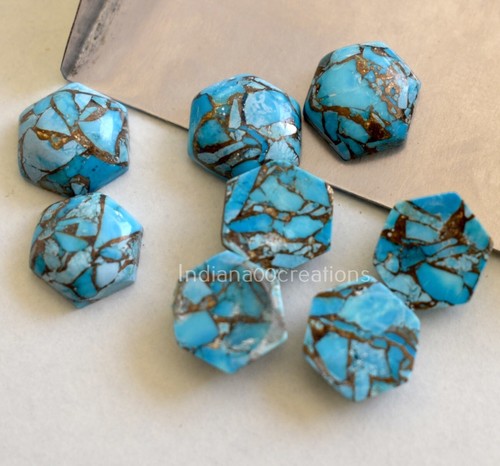 Piedra preciosa calibrada cabujón hexagonal turquesa cobre azul natural de 12 mm a 20 mm - Imagen 3 de 5