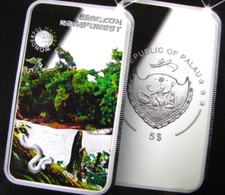 PALAU 5 Dollars 2013 Silver Proof 'Wonderful Nature-Amazon Rainforest' Bar Shape