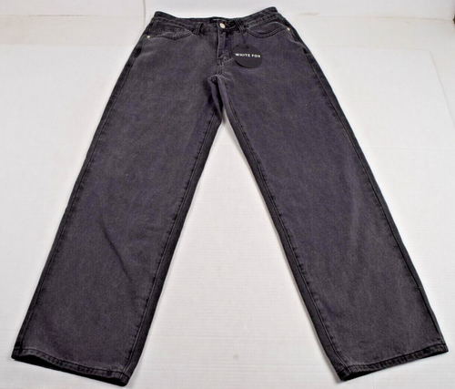 Jeans White Fox Size W30 L30 Black Acid Wash Wide Leg Mid Rise New With Tags