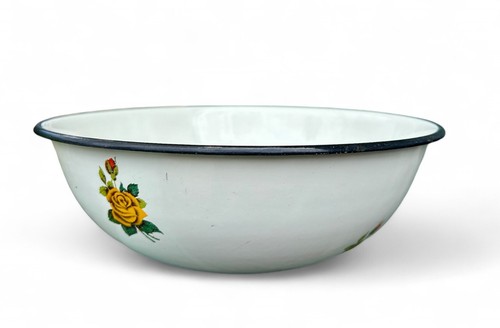 Vintage OTK enamel bowl mixing salad wash roses floral SOVIET RUSSIA USSR 1950's - Picture 3 of 10