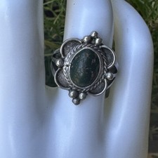 Vintage Navajo Ring Size 6.25 Blooming Flower Green Turquoise 925 Sterling 4.4g