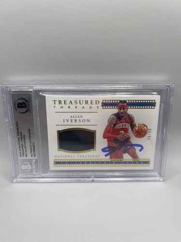 Allen Iverson Signed 2015-16 National Treasures Game Used Jersey Beckett Auto L2