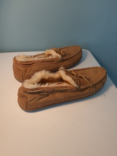 LL Bean Moccasins Mens 14 M Brown Suede Shearling Slippers - Picture 4 of 16