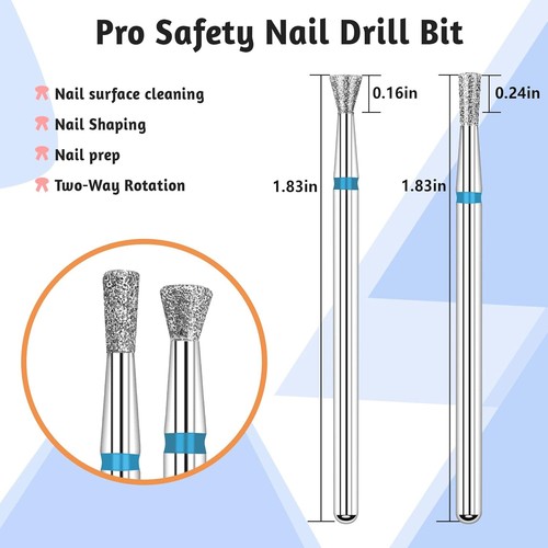 BQAN 2Pcs Nail Drill Bits Diamond Cuticle Removal Bit for Silver Saucer - Picture 3 of 7