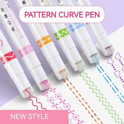 6 x Linienmuster Roller Pen Textmarker Stifte, Curve Liner, Musterzeichnung