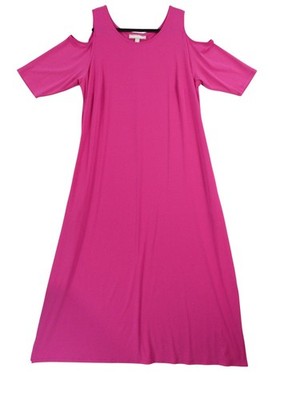 Woman Within Cold Shoulder Pink Maxi Dress Size M 14/16 Short Sleeves Made In Vi