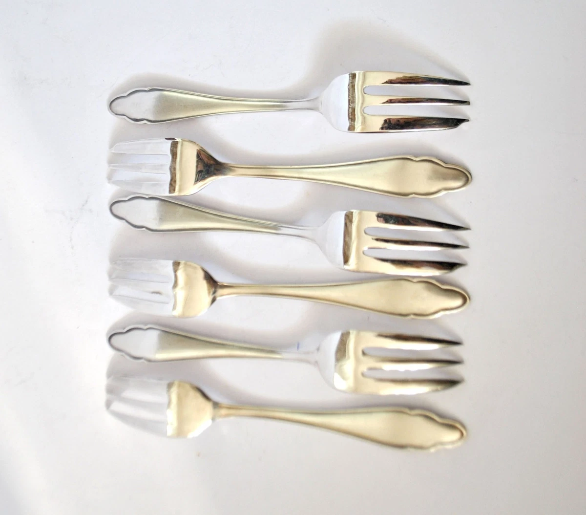 DEETJEN Lot 6 fourchettes à dessert métal argenté DESIGN chantourné