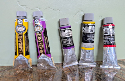 Rembrandt  artist Oil Paints 40ml lot of 5 red deep aureoline violet yellow, VTG