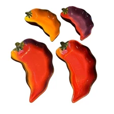 Chili Pepper Shaped Ceramic Salsa Server Bowls (4) Clay Art Appetizer Party READ