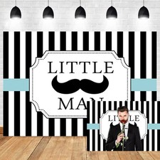 Little Man Backdrop Moustache Black White Stripes Baby Shower Prop 7x5ft