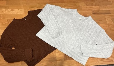 Soft Girl  Brown And Gray Cable Knit Crew Neck Sweaters A New Day Size XL
