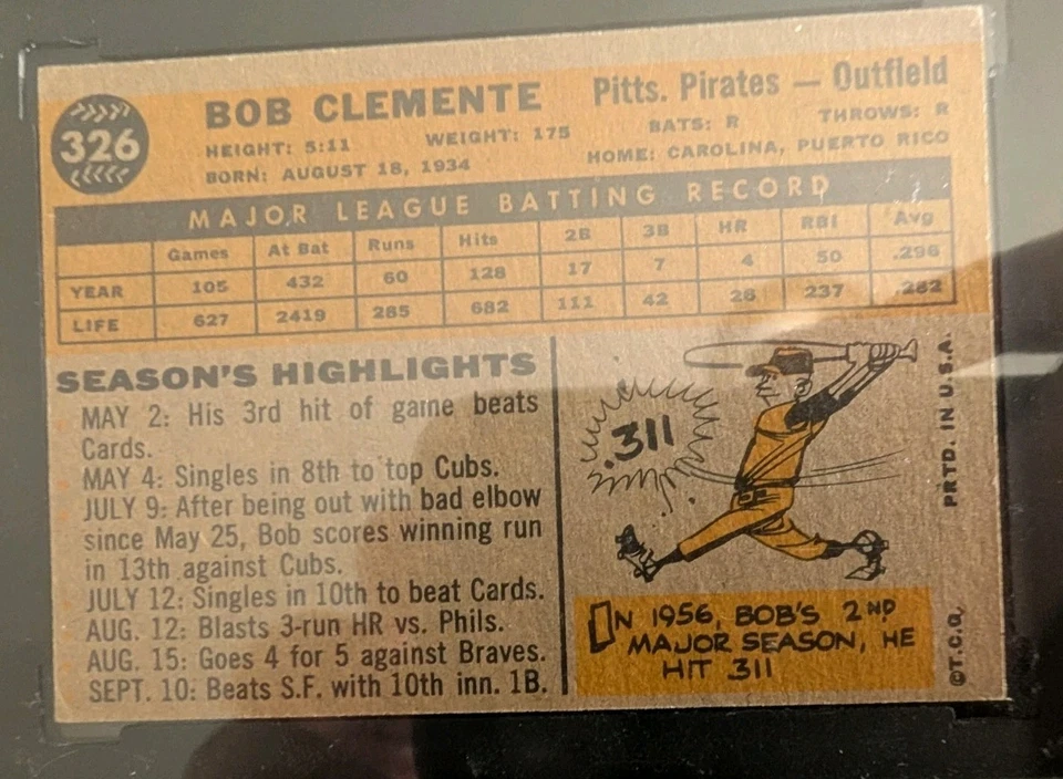 1960 Topps Roberto Clemente #326 SGC 4.5 VG-EX+ HOF Sharp - Image 4 of 4