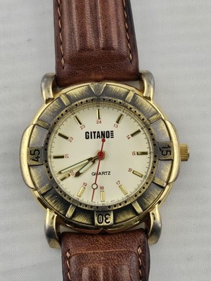 Mens Gitano By Citizen Vintage Very Nice Brown Leather New Battery Runs Great 