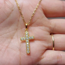 2Ct Round Cut White Moissanite Women's Cross Pendant 14K Yellow Gold Plated