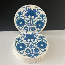 Jersey Pottery Hand Screen Print Blue White Place Mats 15cm Vintage MCM 70s