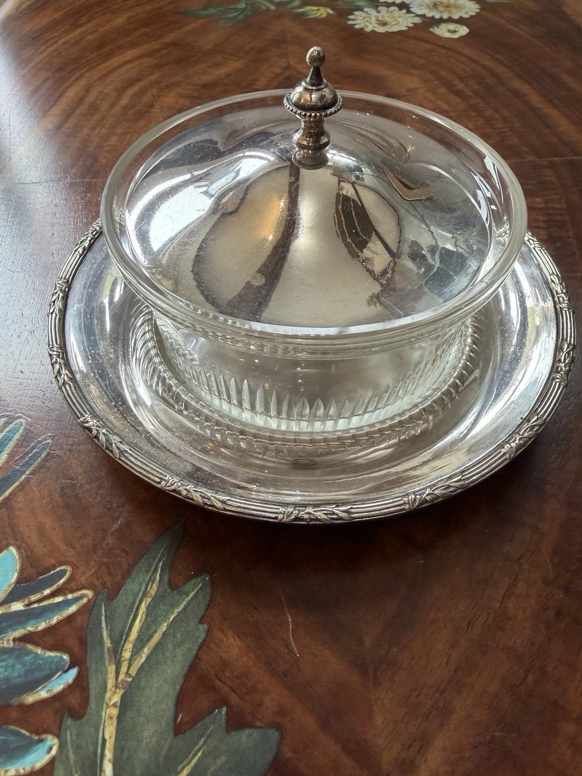 Vintage Cut Glass Silver Plate Butter Dish C Johnson & Co Sheffield