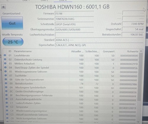 Festplatte toshiba HDD NAS 6TB 128mb cache 3,5“ N300 HDWN160 sata - Afbeelding 2 van 3