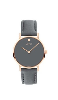 Brand New Movado Signature Women s Rose Gold Dial Leather Strap Watch 0607902