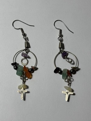 Beaded Dangle Earrings with a Cross Charm