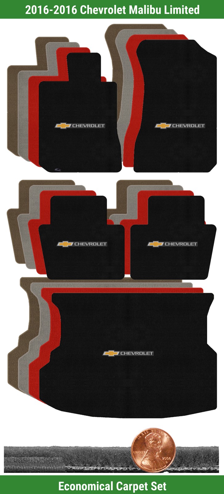 Custom Velourtex Mat Set for 16 Chevy Malibu Limited w/Logo 5 pieces #E6T