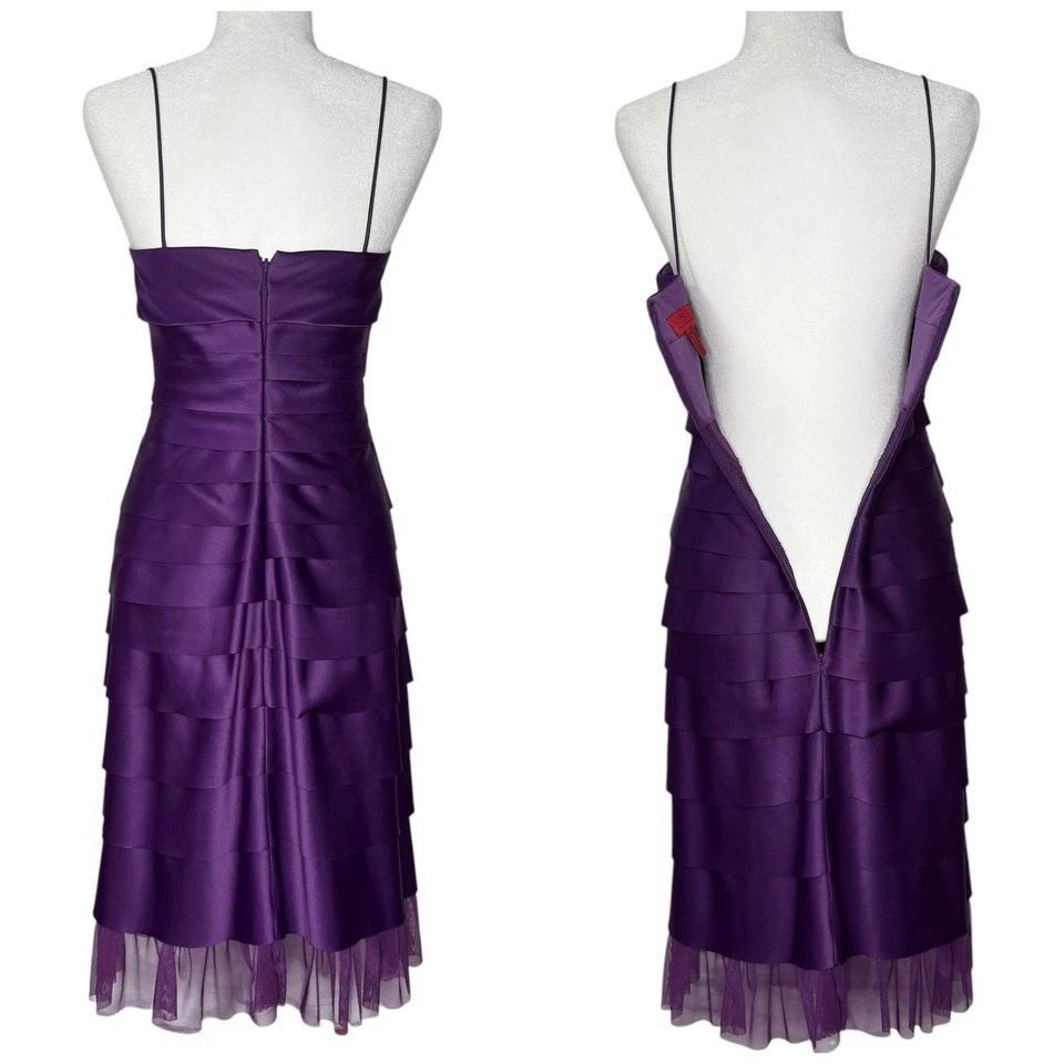 VTG Y2K JS Collection Dress 6 Mermaid Scalloped Ruffle Layered Purple Satin - Image 4 of 4