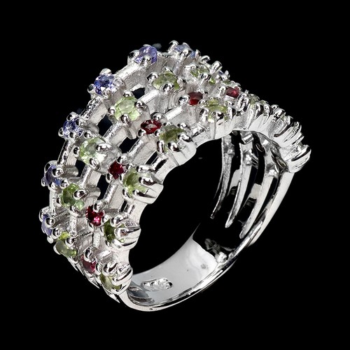 925 Sterling Silver Ring Round Peridot Rhodolite Tanzanite Gemstone Jewelry Size - Picture 2 of 13