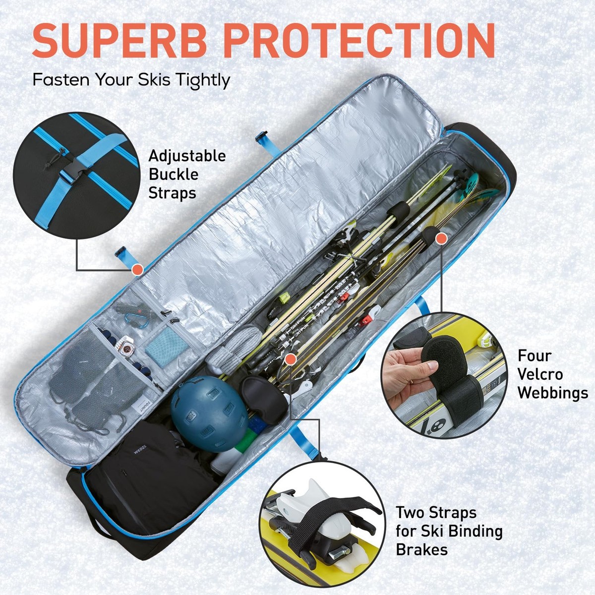 Rolling Ski Bag with Wheels – Padded Ski & Boot Combo for Air