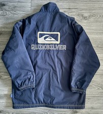 Vintage Retro Mens Quiksilver XL Jacket Navy Blue Yellow Coat