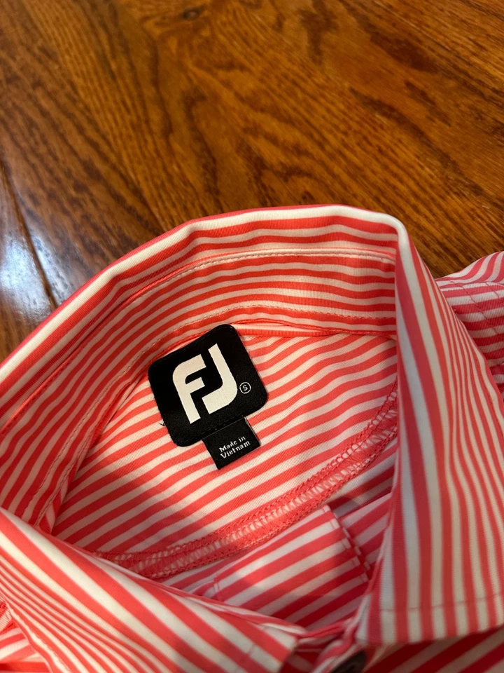 FootJoy Performance Sleepy Hollow Golf Club Polo Shirt Mens Small Pink Striped - Image 4 of 4