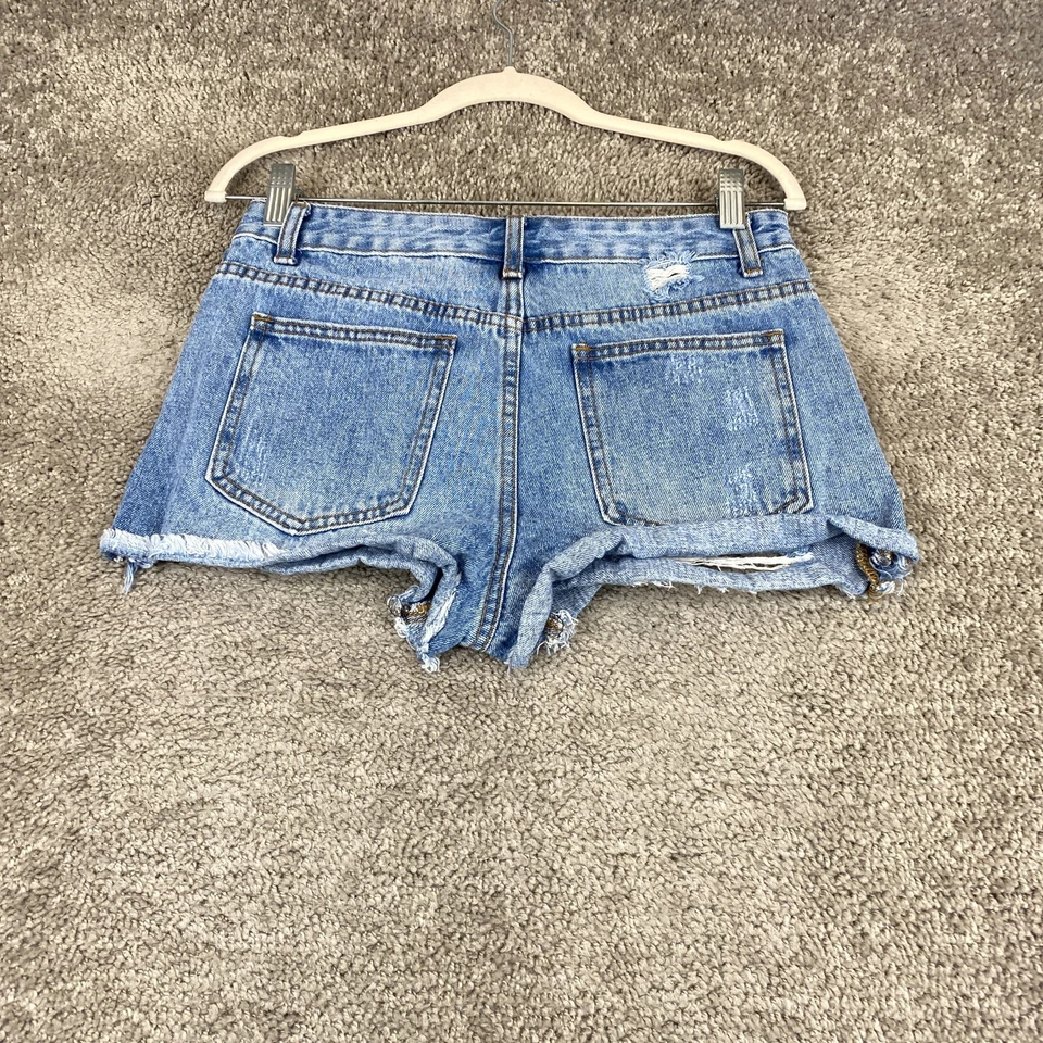 Pantalones Cortos Tobi Denim Corte Para Mujer 27 Azul Tiro Medio 5 Bolsillos Algodón Envejecido Foto 3 de 4