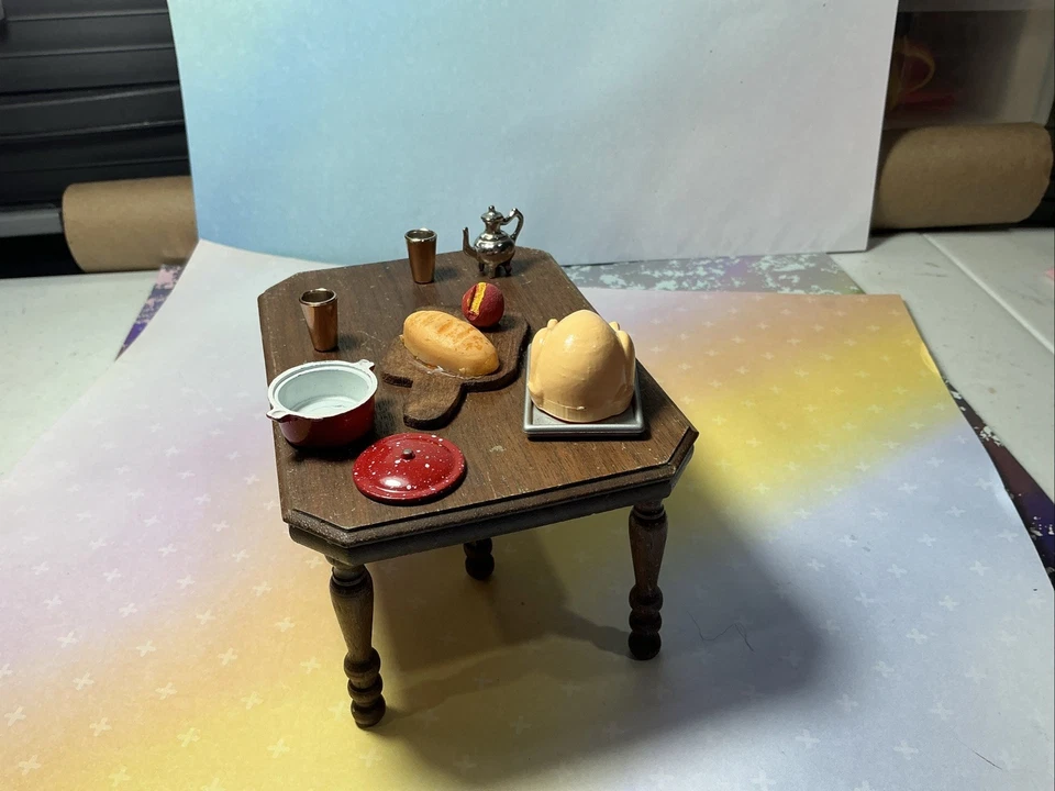 Strombecker Table Chairs Vintage 1930s Walnut Dollhouse Furniture 1:12 Scale - Image 2 of 4