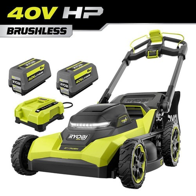 #ad RYOBI 40V HP Brushless 21 in. Cordless Multi Blade Push Lawn Mower w 2 Batteries $699.95