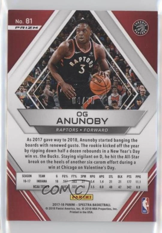 2017-18 Panini Spectra Red Prizm /75 OG Anunoby #81 Rookie RC - Image 2 of 2