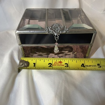 J Devlin Pink Glass Box With Mirror Inside & A Beveled Glass Lid Attached