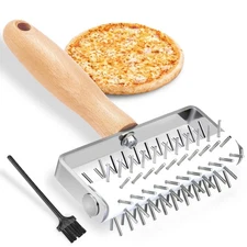 Pizza Dough Docker Roller Stainless Steel Spikes Wood Handle Docking Tool
