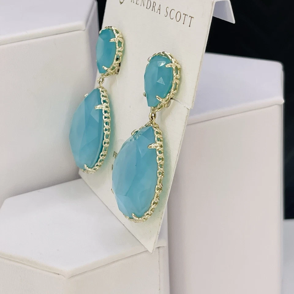 Pendientes colgantes Kendra Scott Kinsley Aqua Illusion dorados con clip ligeros raros Foto 3 de 4