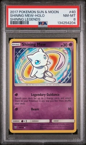 2017 POKEMON SUN & MOON SHINING LEGENDS 40 SHINING MEW-HOLO PSA 8 NM
