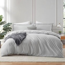 Hearth  Harbor Queen Duvet Cover Set Light Grey Soft Microfiber 3 Piece