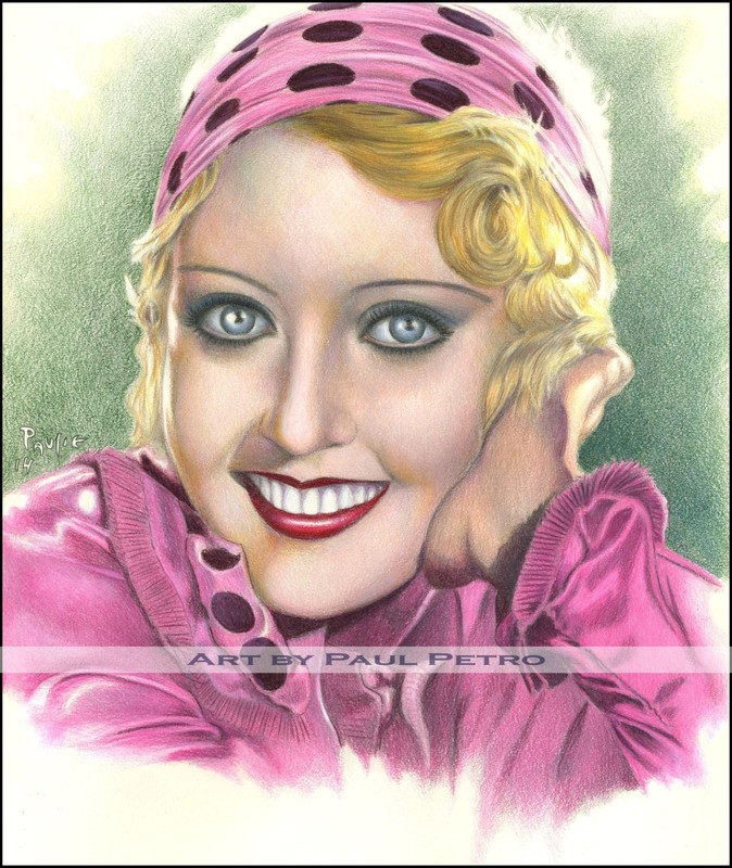 joan Blondell original colored pencil drawing 1930's pre code