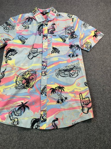 Camisa Volcom Para Hombre Grande Azul Aloha Manga Corta Abotonada Tropical - Imagen 3 de 14